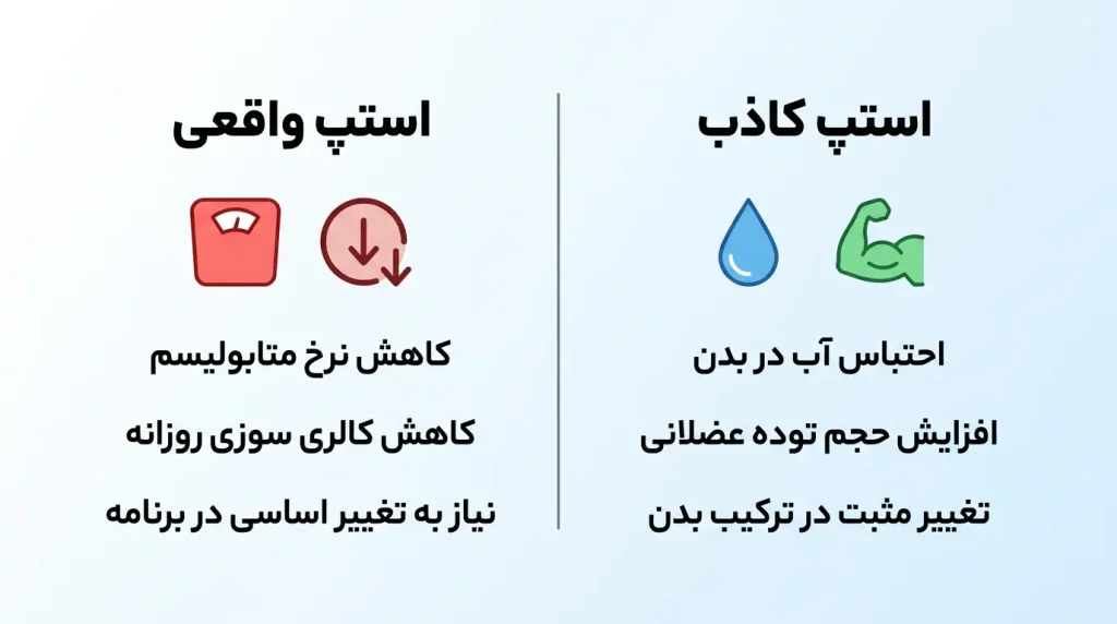 اینفوگرافیک دلایل اصلی استپ وزنی در بدنسازی