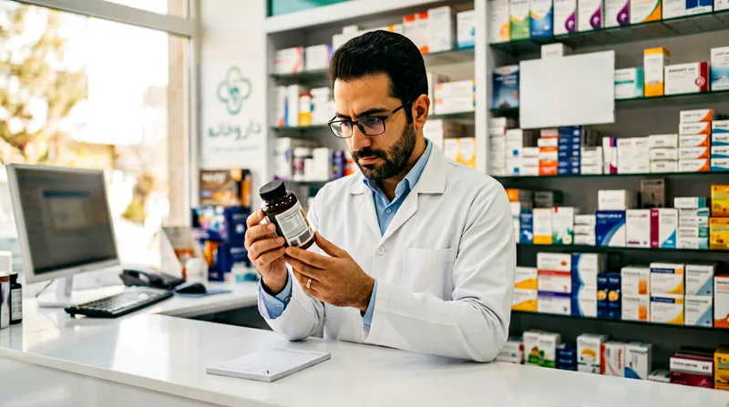 بررسی برچسب ترکیبات قرص اسلیو معده گیاهی توسط داروساز در داروخانه
