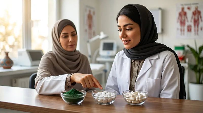 کارشناس تغذیه ایرانی در کنار پودر جلبک اسپیرولینا برای لاغری و فرم های مختلف مکمل